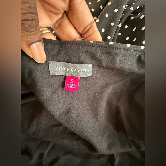 Vince Camuto Black And White Polka Dot Elastic Waist Pencil Skirt Raw Hem Sz S - Picture 4 of 8